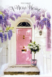 A tranquil Norbiton doorway is transformed into a floral welcome, with a pale pink front door glowing softly under a tumble of wisteria in shades of lavender and soft violet. The white walls and simple shutter catch the daylight, making the pastel paintwork seem even more inviting, like something glimpsed on a peaceful walk back from Kingston along the residential roads. At the step sits a chic grey bucket, thoughtfully arranged with a lush bouquet of white and cream roses, their rounded petals plush and full. Fresh green foliage peeks between the roses, offering a gentle contrast and giving the arrangement a natural, hand-tied feel, as though it has just been delivered by a local florist friend. Around the base of the bucket, a blush-pink ribbon is tied with care, its sheen subtly echoing the door's colour and completing the soft, harmonious palette. You can almost imagine the scent of the blossoms drifting out into the street: the sweetness of roses mingling with the powdery perfume of wisteria, promising comfort, joy, and a sense of sanctuary inside. The whole scene feels like a visual housewarming card, perfect for celebrating a loved one's new address in Norbiton-perhaps a fresh start near the green spaces of Kingston or a move closer to family. Every petal, leaf, and pastel surface works together to express a gentle welcome home, capturing the anticipation, gratitude, and quiet happiness that come with crossing a new threshold for the very first time.